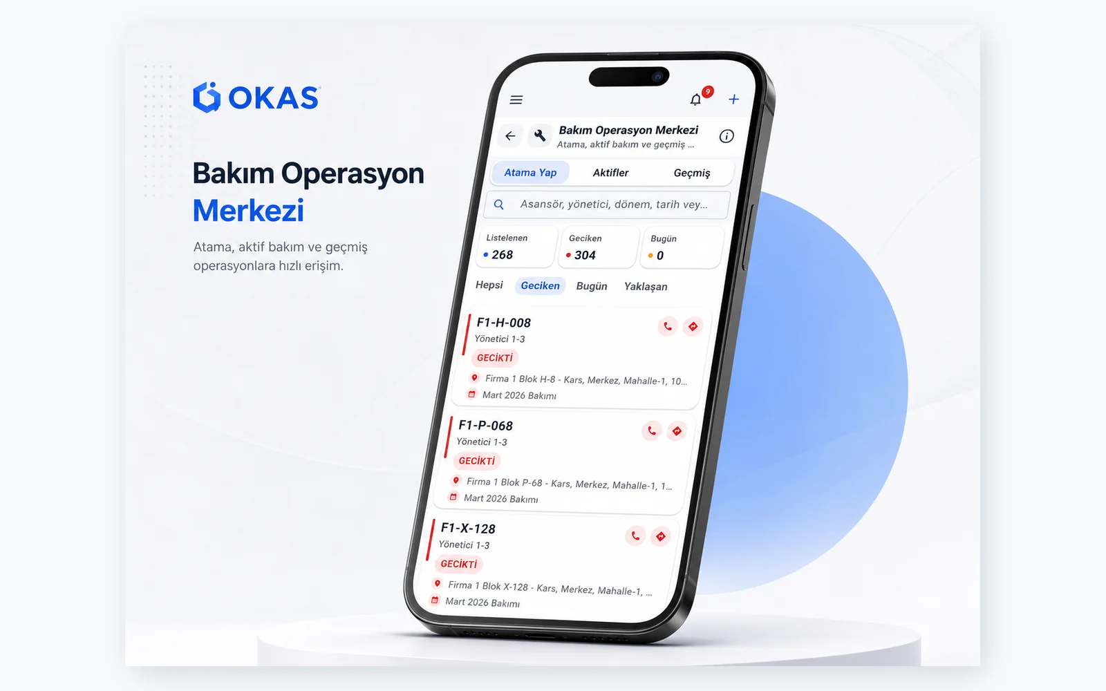 OKAS bakım planlama ekranı
