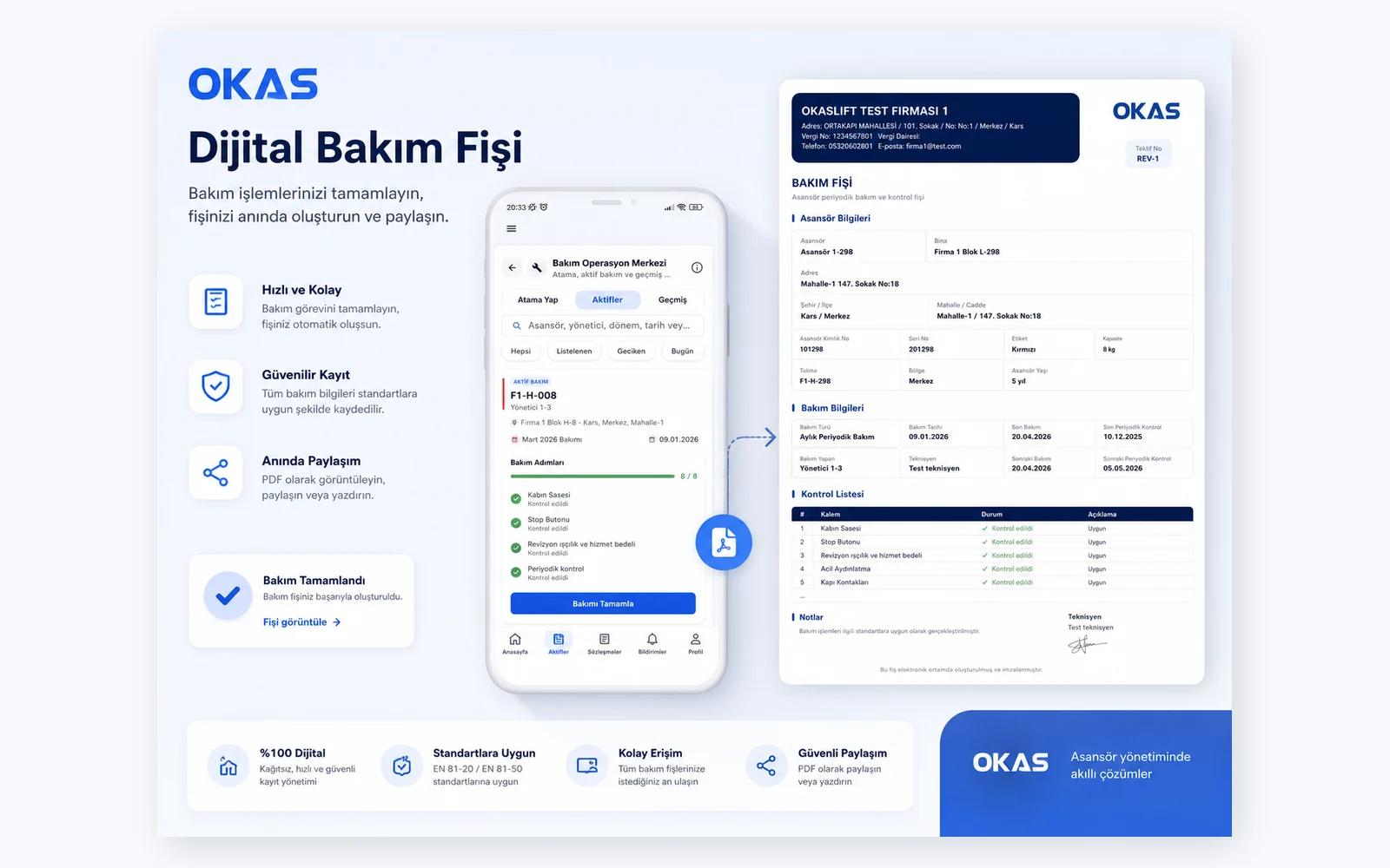 OKAS dijital bakım fişi örneği